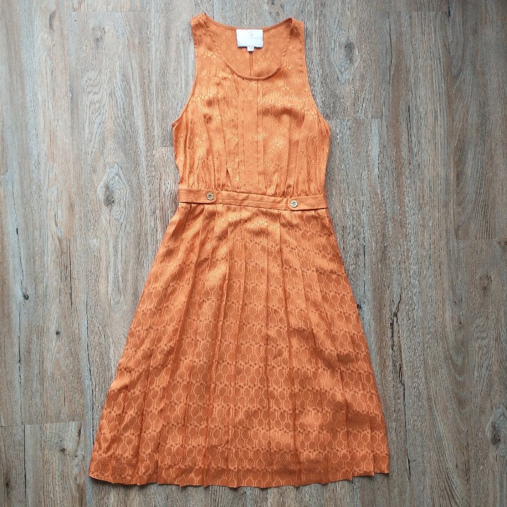 NWOT Anthropologie Postmark Grand Slam 100% Silk dress, size US 8, Orange